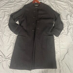 August Max 100% Wool Black Long Coat Frog Closures Chinese Minimalist Size XL
